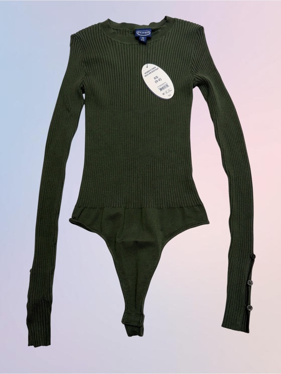 Scoop Tops - SCOOP Women’s XS (0-2) Green Crew Neck Ribbed Bodysuit